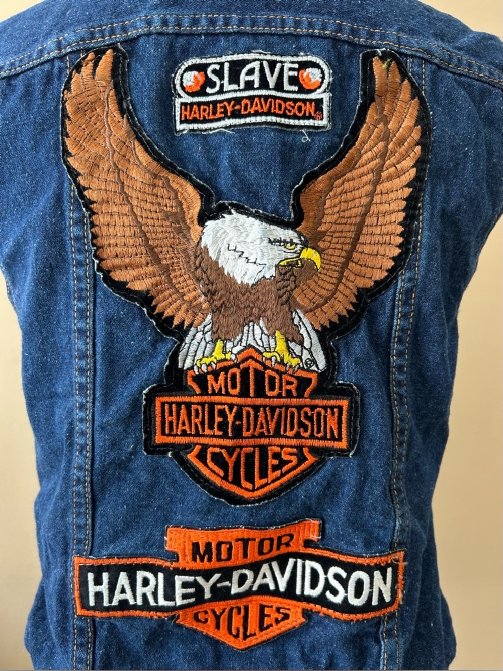 Vintage 90s Harley Davidson Denim Vest Boot Hill Saloon Electra Glide Eagle S - Picture 7 of 14